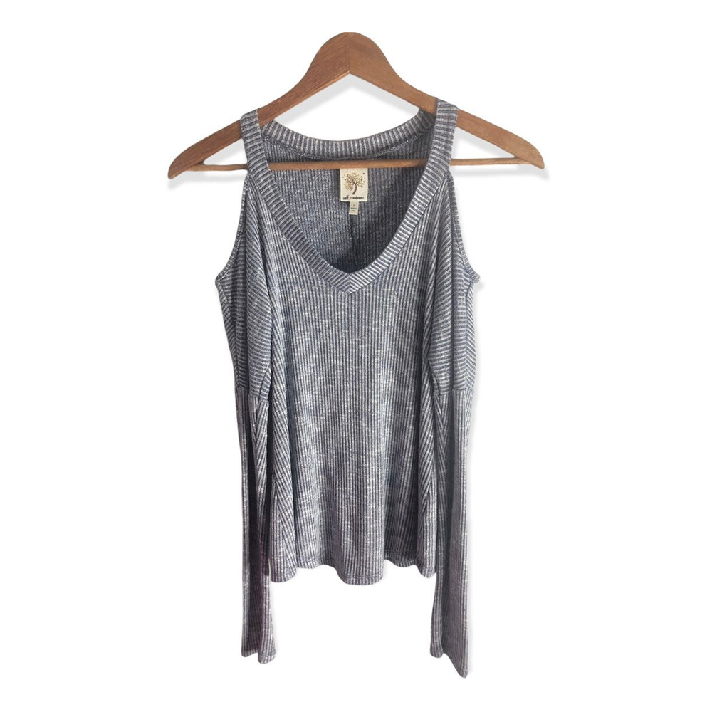 Self Esteem Waffle Knit Long Sleeve Cold Shoulder Top